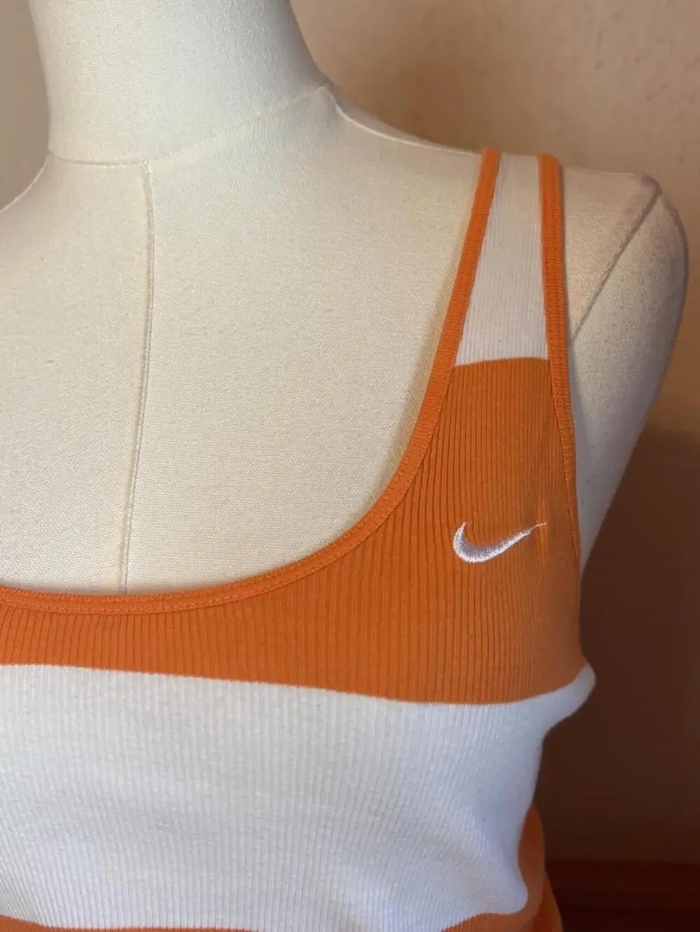 vintage nike striped fitted tank white orange sz XL y2k 2000s playground prep